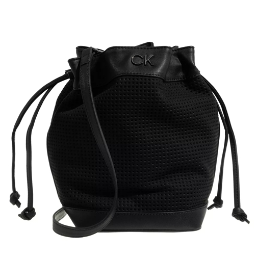 Calvin Klein Re-Lock Drawstring Bag Small Perf Ck Black Bucket Bag