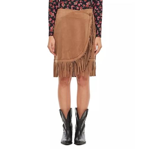 Irie' Faux Suede Fringe Mini Skirt Brown 