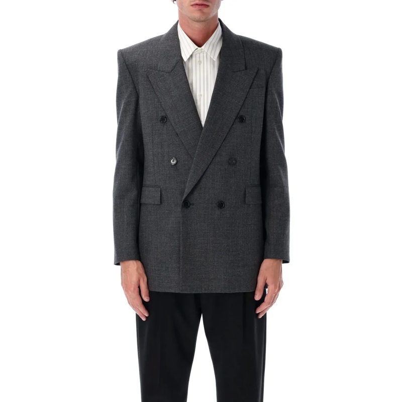 Saint Laurent Blazer Double-Breasted Wool Jacket Grey