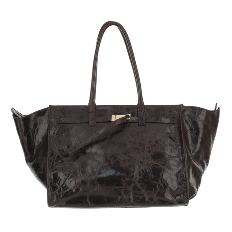 Benedetta Bruzziches Schultertasche Sculpted Dark Brown Leather Bag With Metal Accents Black