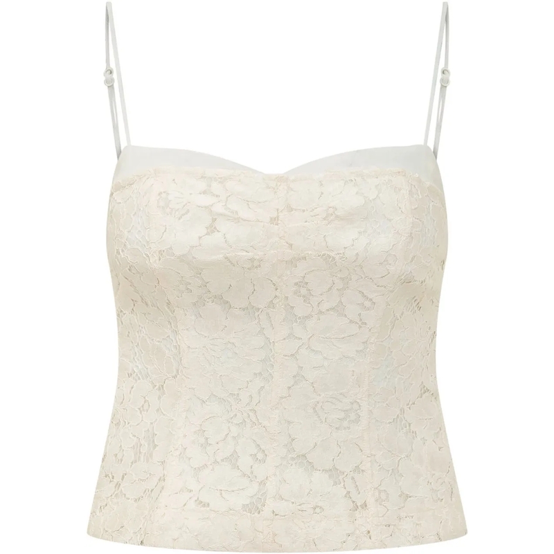 Pinko Top Bustino in Pizzo con Spalline weiß