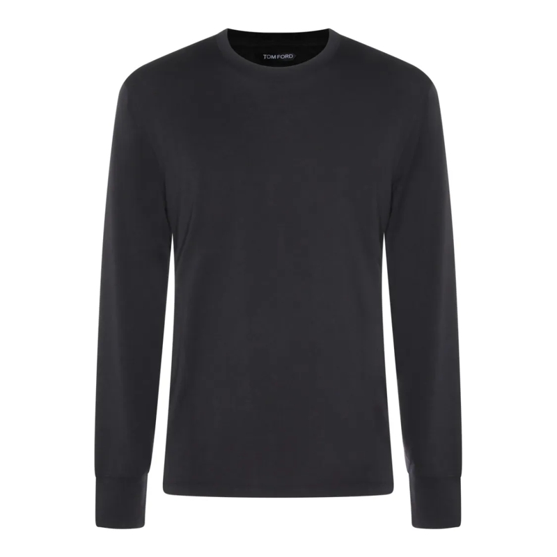 Tom Ford Top met lange mouwen Long-Sleeved Black T-Shirt With Ribbed Cuffs Black