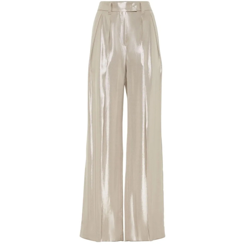 Brunello Cucinelli  Wide-Leg Trousers With High Waist And Pleated Fron Neutrals