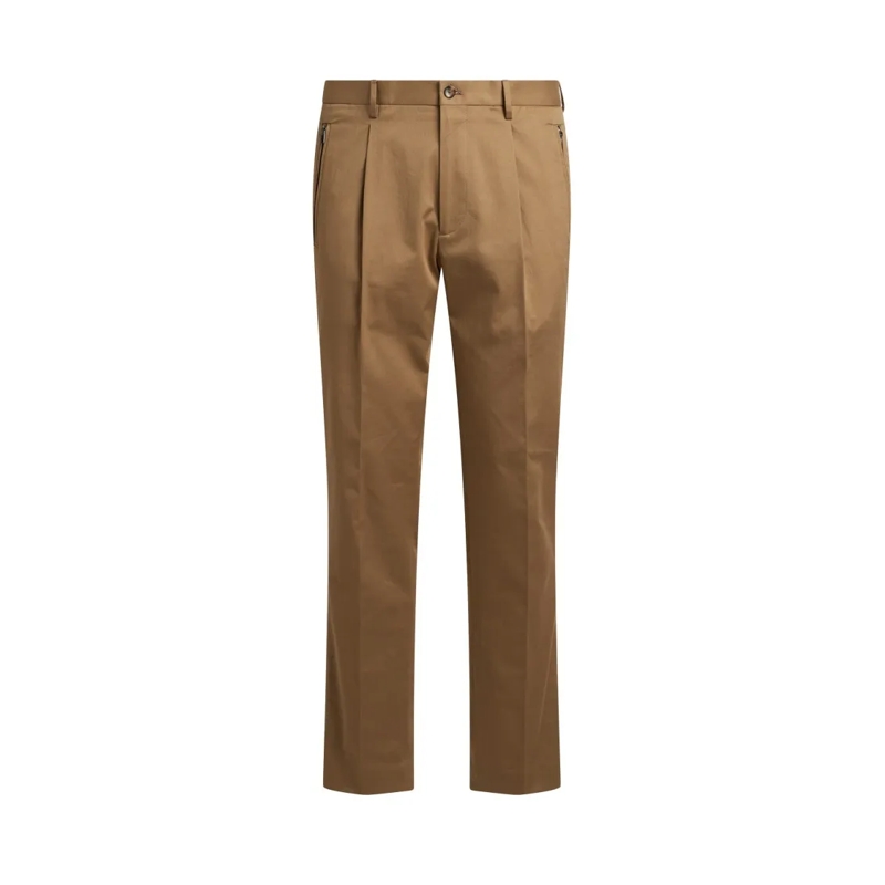 Etro Chino Tailored Fit Beige Trousers With Front Pleat Brown