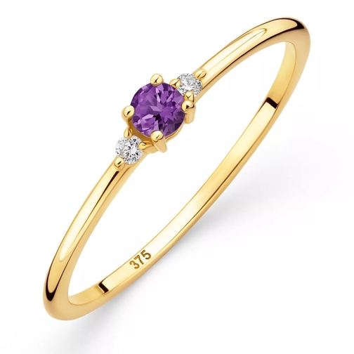 DIAMADA 9K Ring with Diamond and Amethyst Yellow Gold and Purple Bague diamant