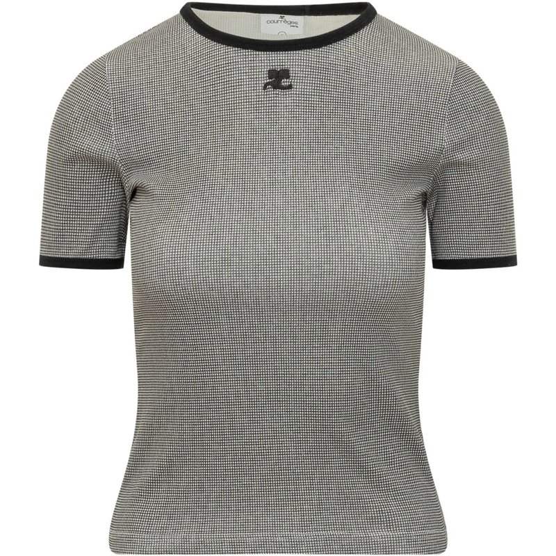 Courrèges T-shirt T-shirt Pied de Poule con Profili a Contrasto grau