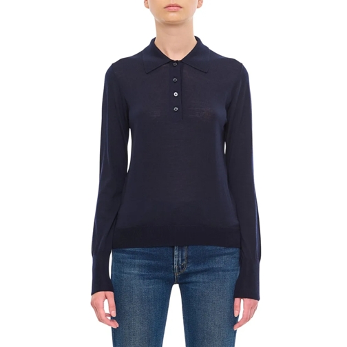 Golden Goose Virgin Wool Knitted Polo Shirt Blue Langärmelige Oberteile