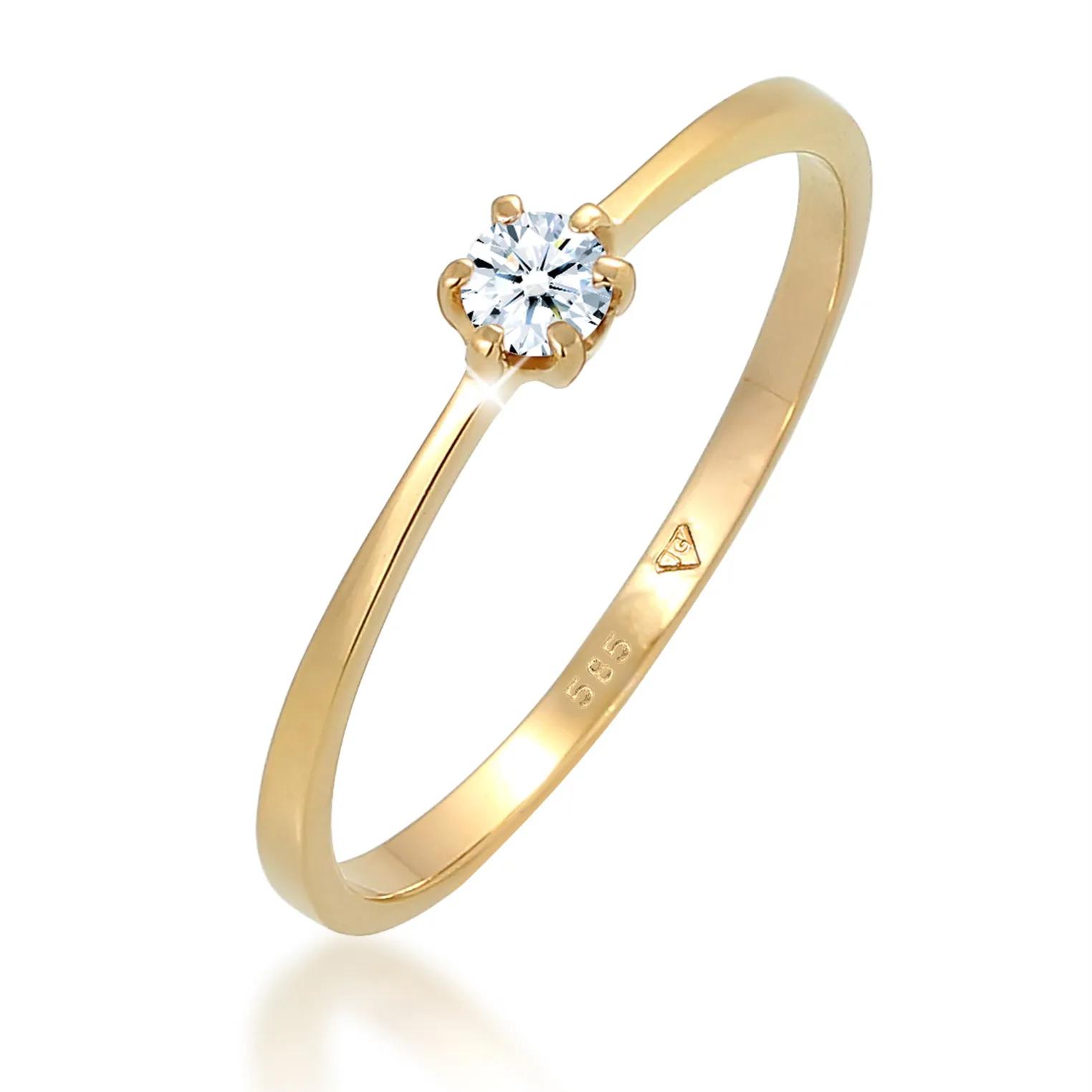 Elli Ringe - Ring Solitär Verlobung Diamant 0.11 ct. 585 Gelbgo - Gr. 52 MM - in Weiß - für Damen