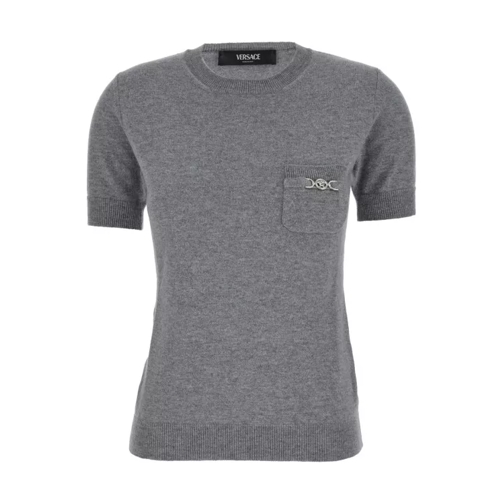 Versace Grey T-Shirt With Medusa Detail In Wool Blend Grey 