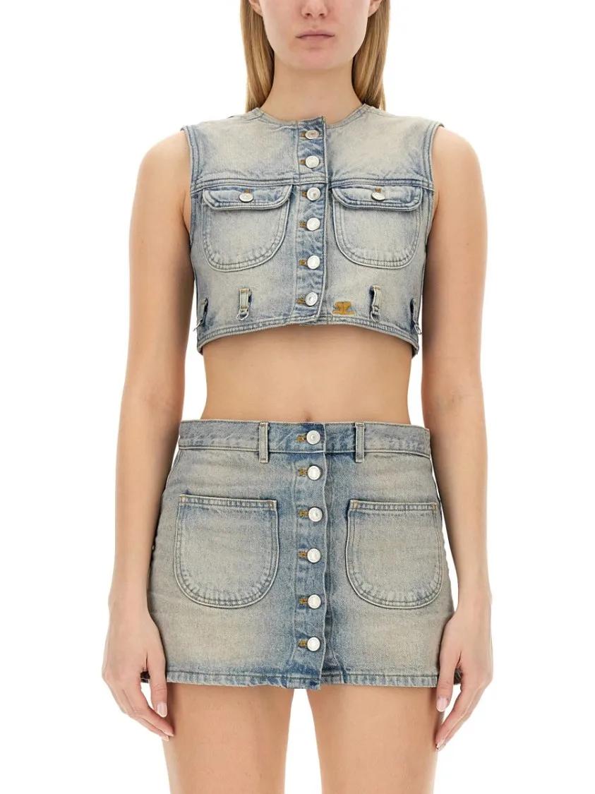 Thumbnail - Courrèges - Fitted Cropped Top With Button-Down Front And Ches - Größe 38 - blau