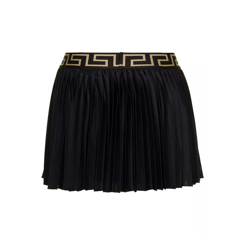 Versace  Black Mini Skort With Medusa Logo In Stretch Polya Black