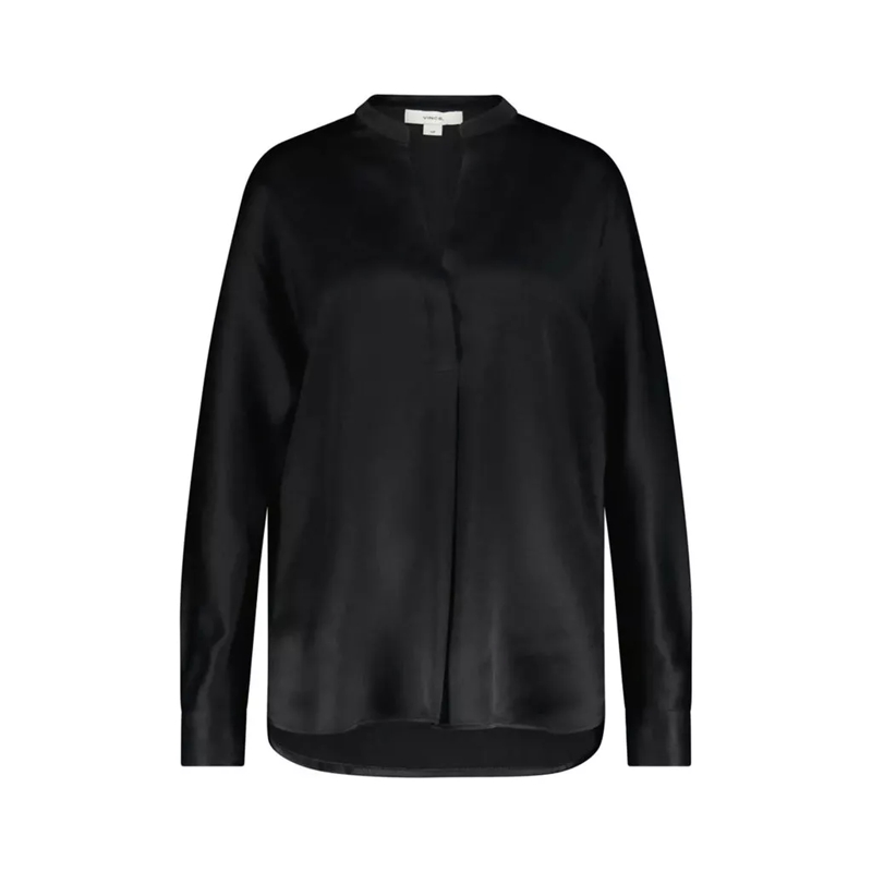 Vince  Silk Shirt With V-Neck And Mandarin Collar Black (Image 5)