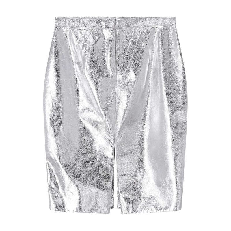 Saint Laurent Minirock Bleistiftrock aus Metallic-Leder silber(Image 2)