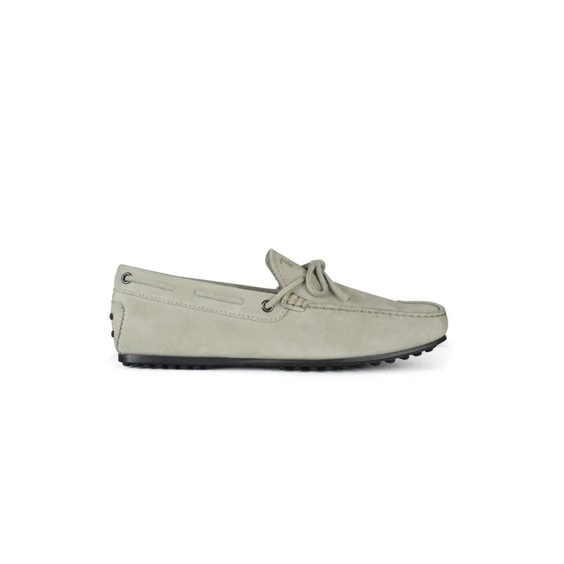 Tod's Loafer Minimalistic Grey Suede Loafers With Tied Laces White
