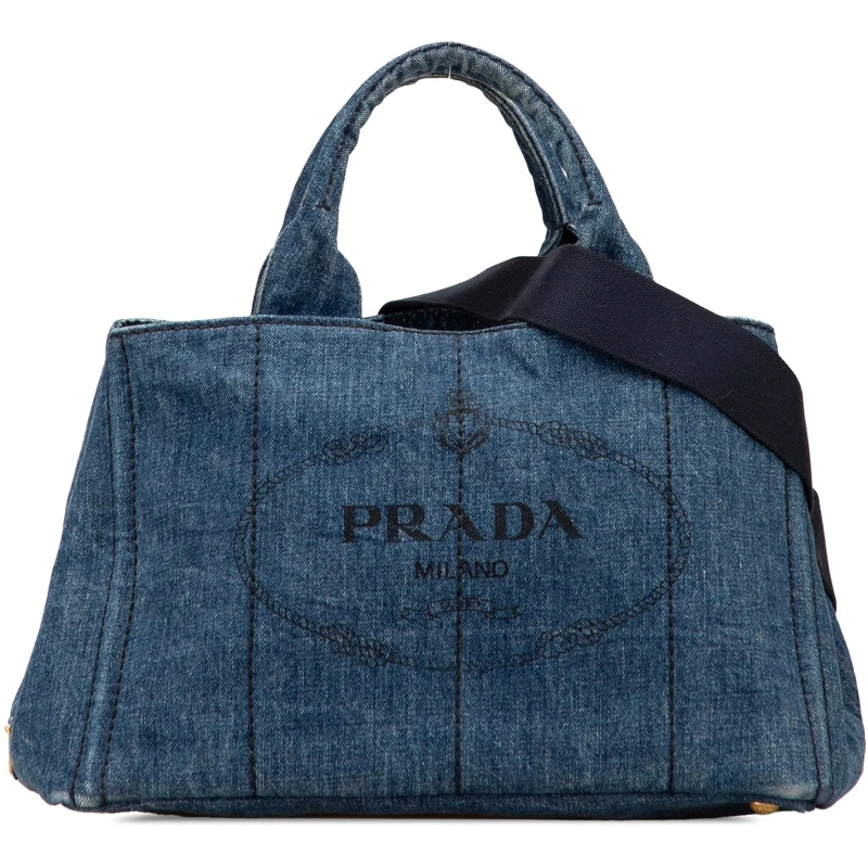Prada Schultertasche Denim Canapa Logo Satchel blau