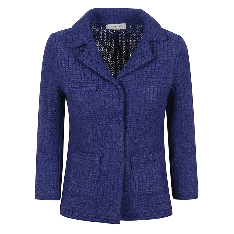 Charlott Overgangsjas Textured Blue Jacket With Classic Collar Blue