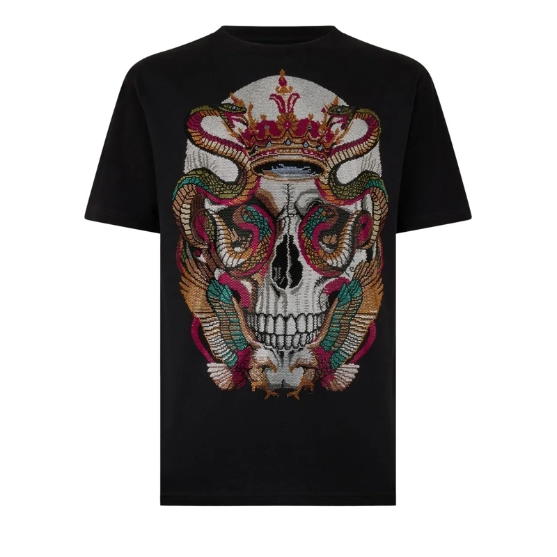 Philipp Plein T-Shirt Round Neck T-Shirt Snake King Stones schwarz