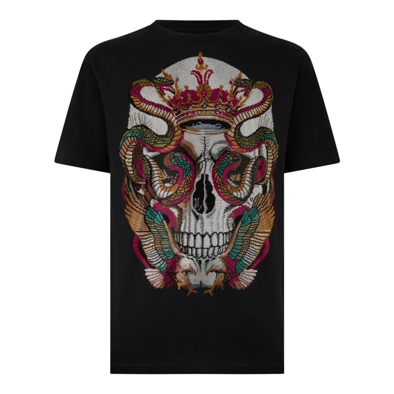 Philipp Plein T-Shirt Round Neck T-Shirt Snake King Stones schwarz