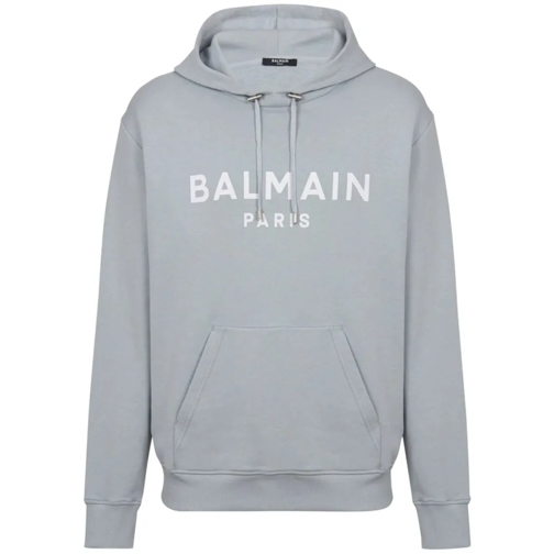 Balmain Hoodie Logo-Print Cotton Hoodie Grey