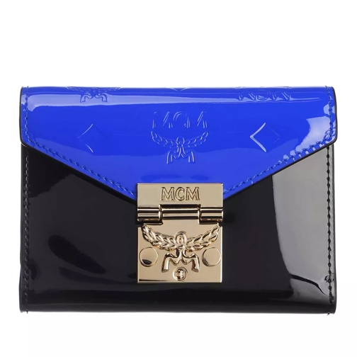 MCM Small Patricia Three-Fold Wallet Patent Leather Neon Cobalt Tri-Fold Portemonnaie
