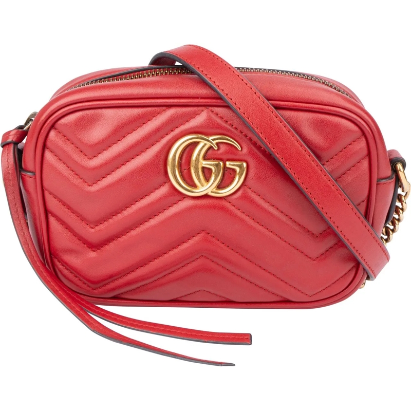 Gucci Sac à bandoulière Gucci Chevron Leather GG Marmont Crossbody bag rot