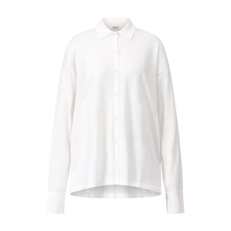 Sminfinity Blouse Oversized Strickbluse mit Leinen Weiß