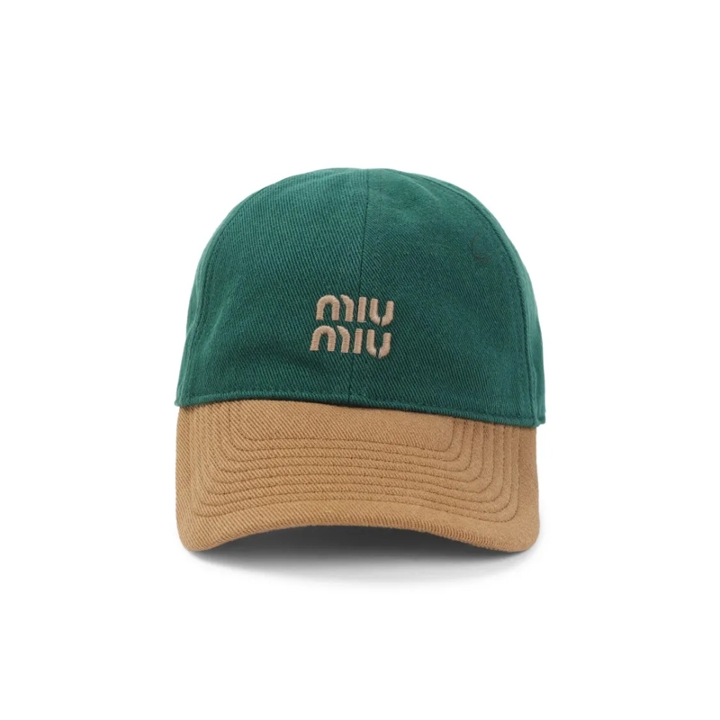 Miu Miu Hoed Two-Tone Baseball Cap With Emblem And Curved Brim Green