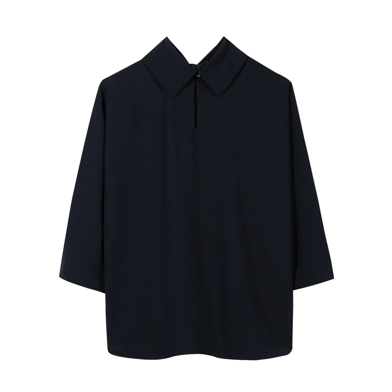 Luisa Cerano Chemisier Bluse mit Kragen dunkelblau(Image 2)