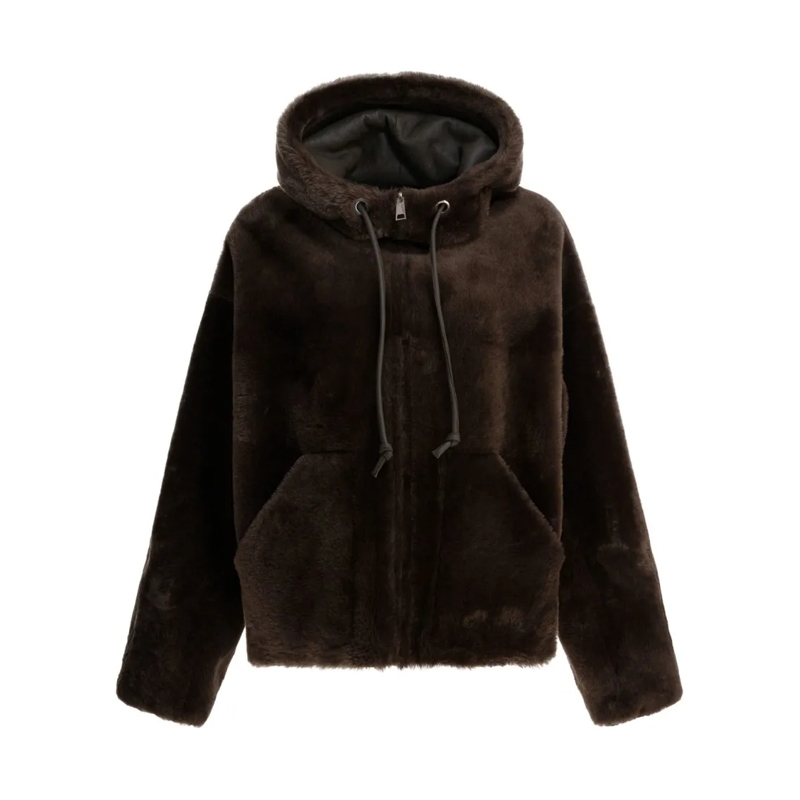 Blancha Jas in omgekeerd lam Hooded Shearling Jacket With Velvety Texture Black