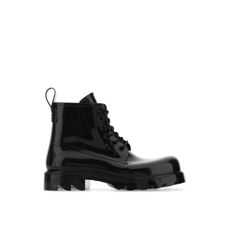 Bottega Veneta Bottes Round Toe Lace-Up Combat Boots Black