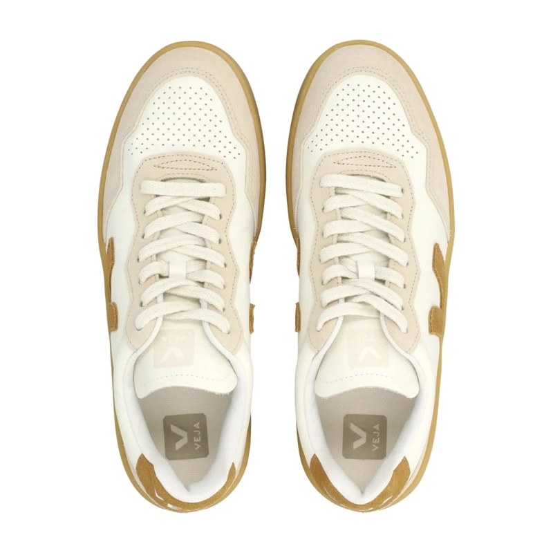 Veja Low-Top-Sneaker V-90 White And Camel Leather Sneakers Neutrals