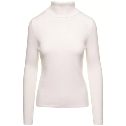 Allude White Sweater With Mock Neck In Cashmere White 