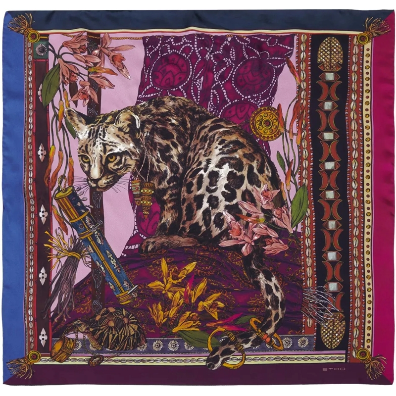 Etro Wollschal Foulard Turandot con Stampa Animale mehrfarbig
