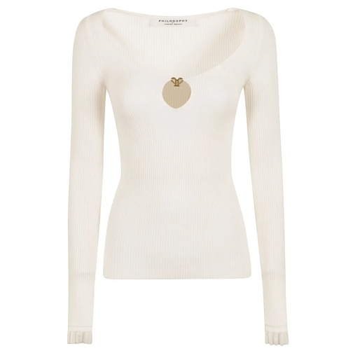 Philosophy Di Lorenzo Serafini Pullover Ivory White Ribbed Knit Sweater Neutrals