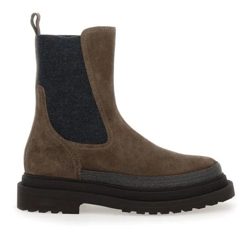 Brunello Cucinelli Stiefel Brown Ankle Boots With Monile Detail In Suede Brown