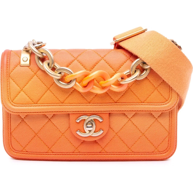 Chanel Sac à bandoulière Small Quilted Caviar Sunset On The Sea Flap orange