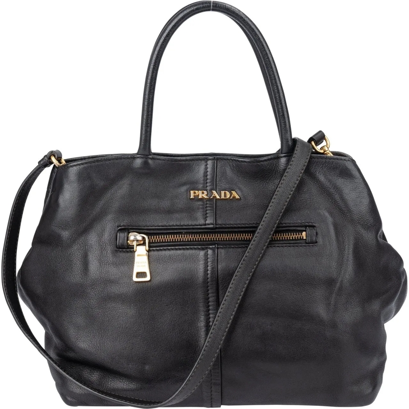 Prada Schultertasche Prada Black Leather City Handbag schwarz
