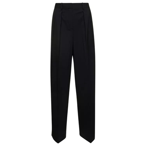 Theory Black Palazzo Pants With Double Pleat In Wool Blen Black 