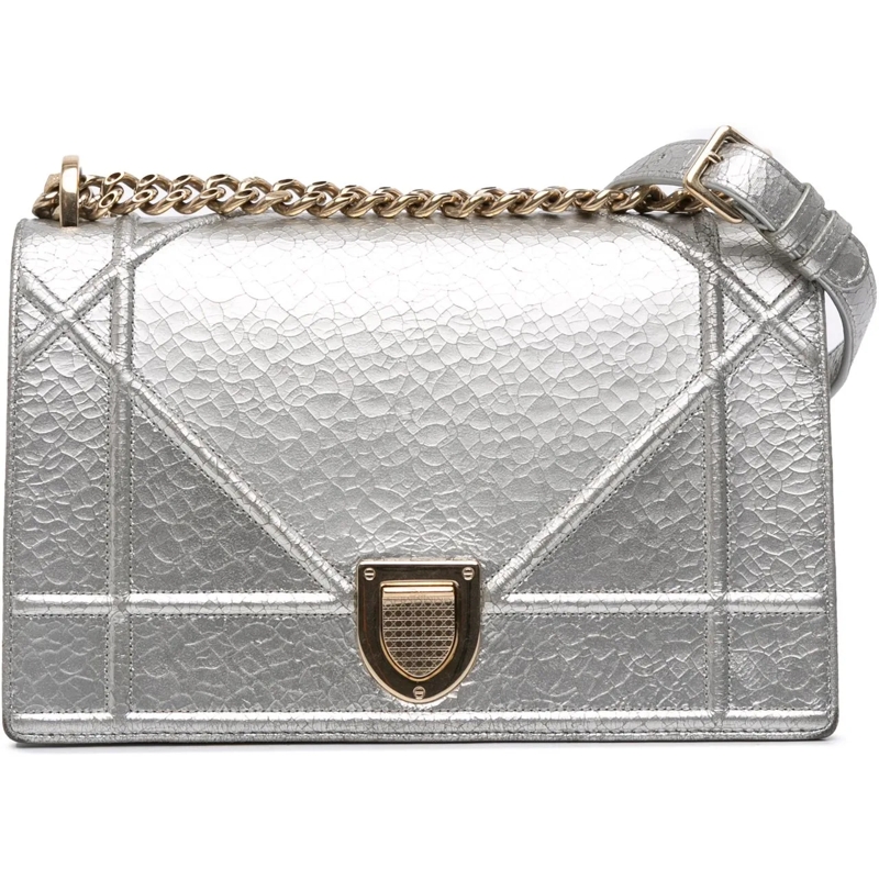 Christian Dior Schultertasche Medium Metallic Ceramic Effect Deerskin Diorama Fl silber