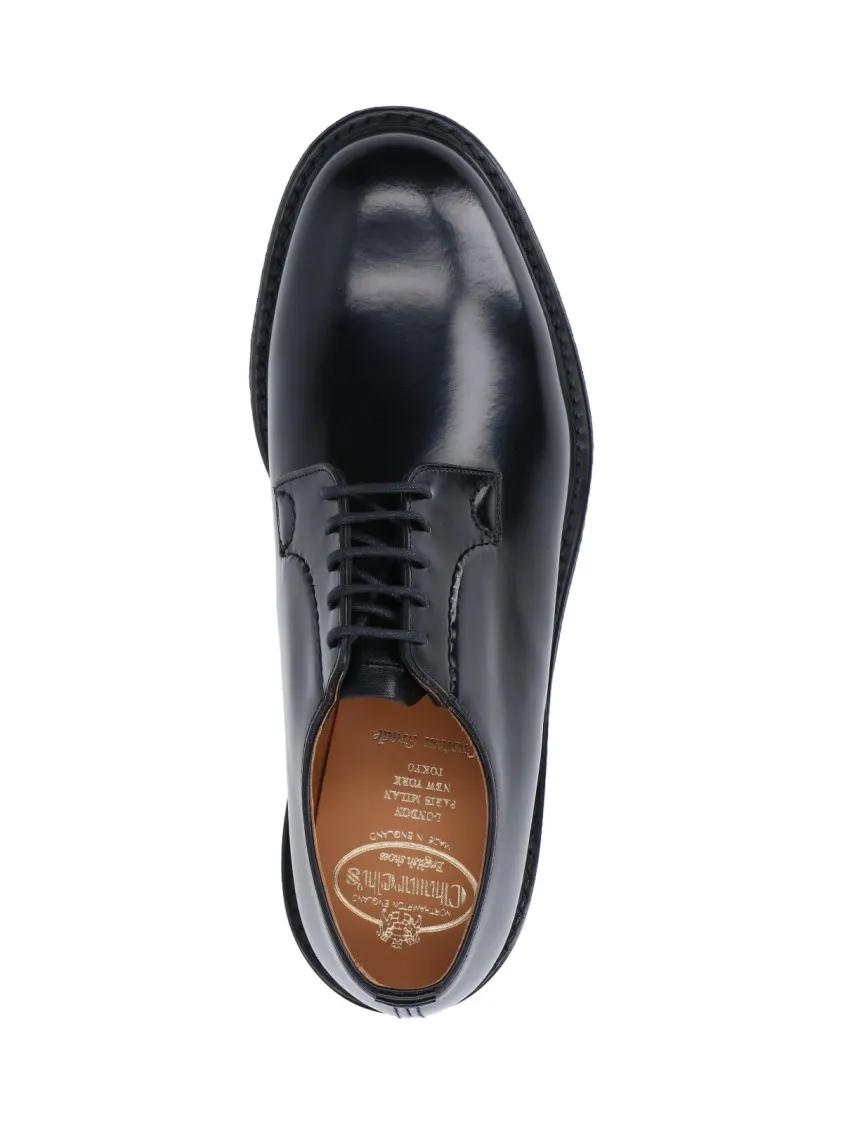 Thumbnail - Polished Black Leather Derby Shoes With Rounded To - Gr. 7_5 - in Schwarz