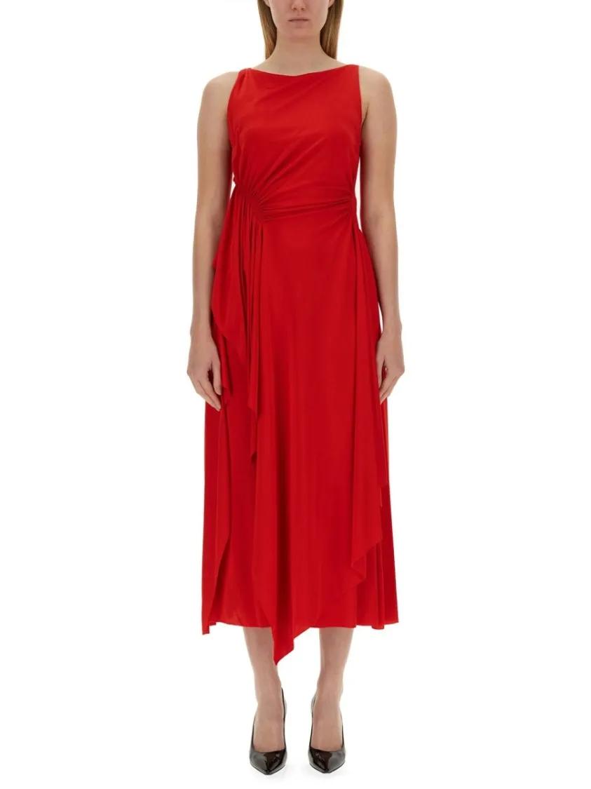 Thumbnail - Lanvin - Draped Red Midi Dress With Flattering Silhouette - Größe 38 - red