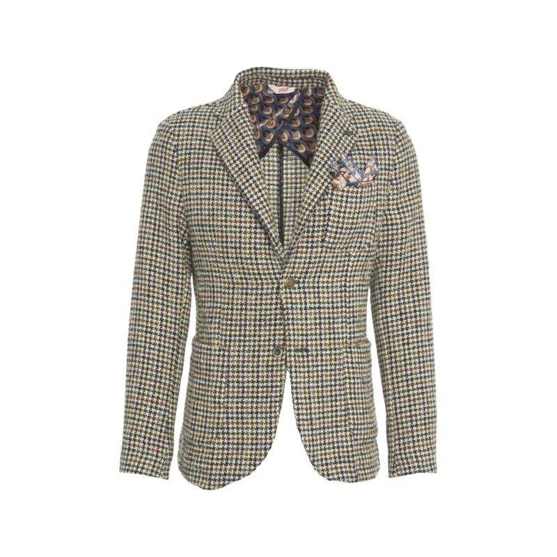 Bob Blazer Classic Beige Pied De Poule Blazer With Tailored F Grey