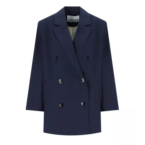 GANNI Blue Oversize Double Breasted Blazer Blue 