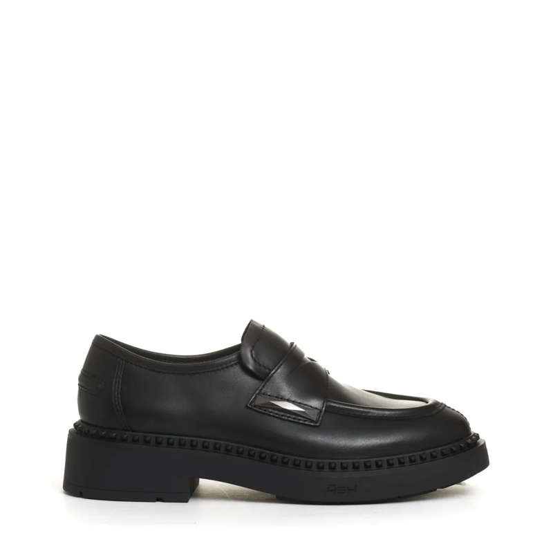 Ash Ballerinas Chic Black Leather Moccasin With Studs And Platfor Black