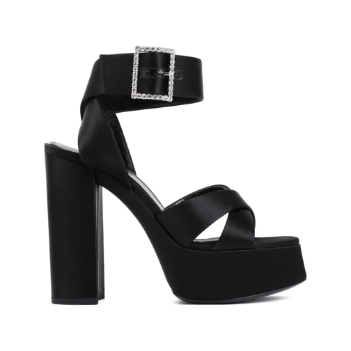 Saint Laurent Sandale Jota 85 Heaven Black Leather Silk Sandals Black