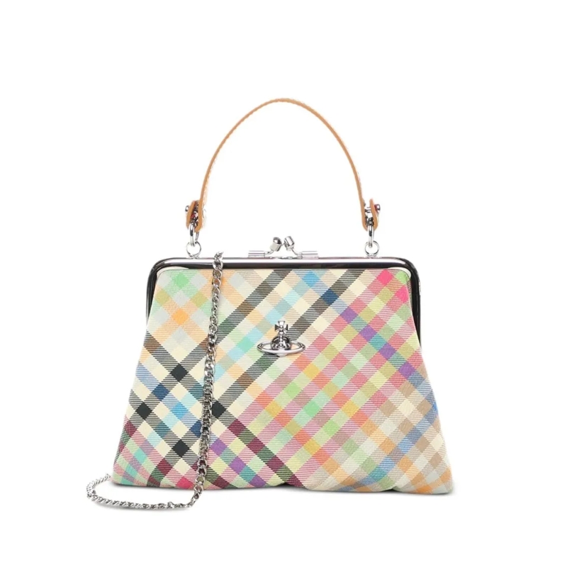 Vivienne Westwood Geldbörse Structured Beige Plaid Shoulder Bag Yellow