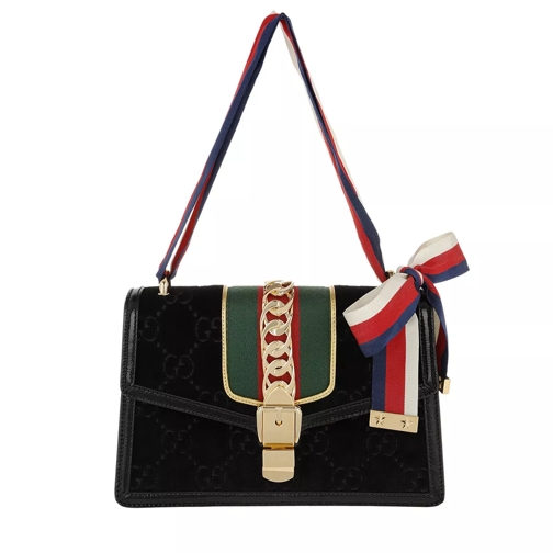 Gucci Sylvie GG Shoulder Bag Small Velvet Black Satchel