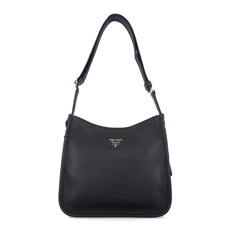 Prada Sac à bandoulière Medium Black Leather Shoulder Bag Black