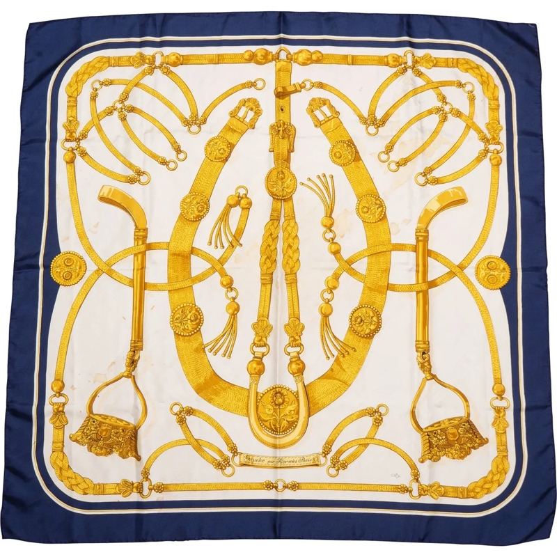 Hermès Wollschal Hermes Classic "Gaucho" Silk Carre 90 Scarf Tuch blau
