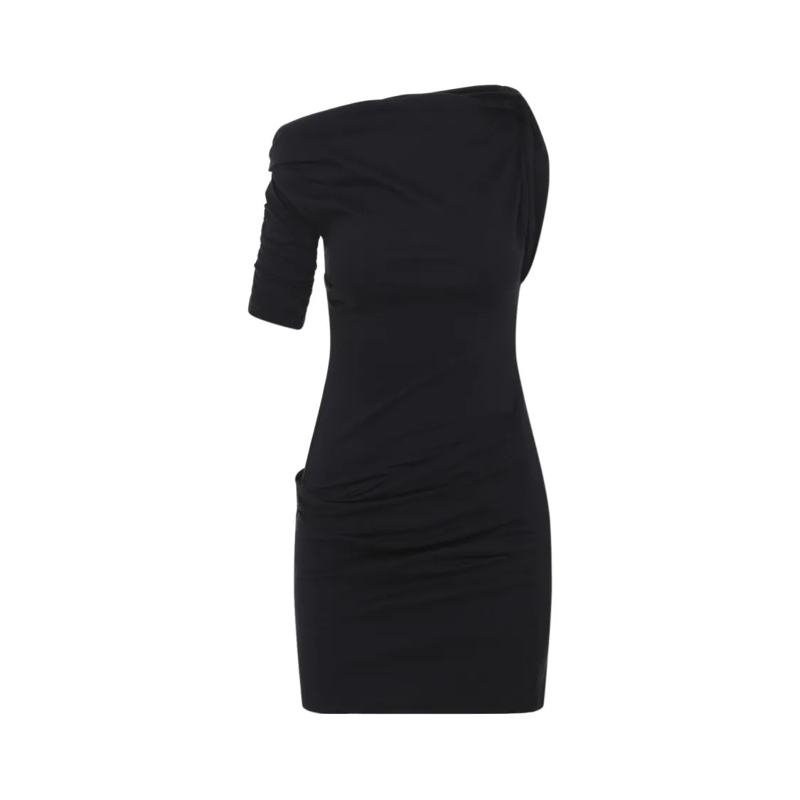 Jacquemus Mini-jurk One-Shoulder Mini Dress With Subtle Ruched Detaili Black